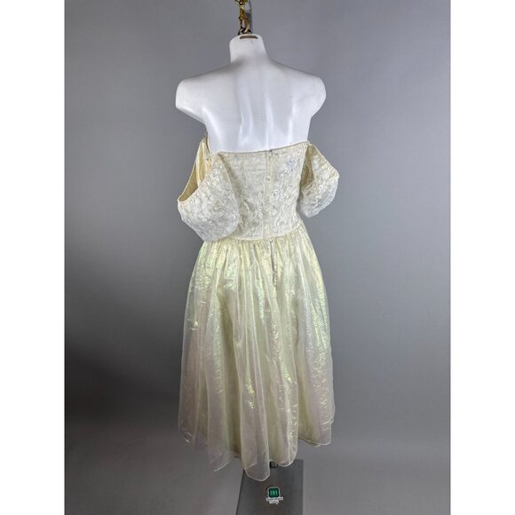 Vtg 90s Gunne Sax White Iridescent Fairycore Lace Bodice Party Prom Dress 7 - Picture 3 of 9